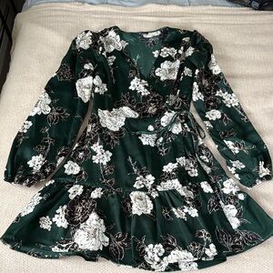 Lulu's Dark Green Floral Dress